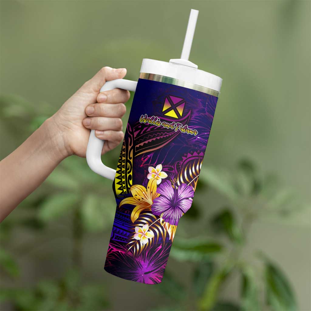 Wallis and Futuna Tumbler With Handle Whale Hibiscus Polynesian