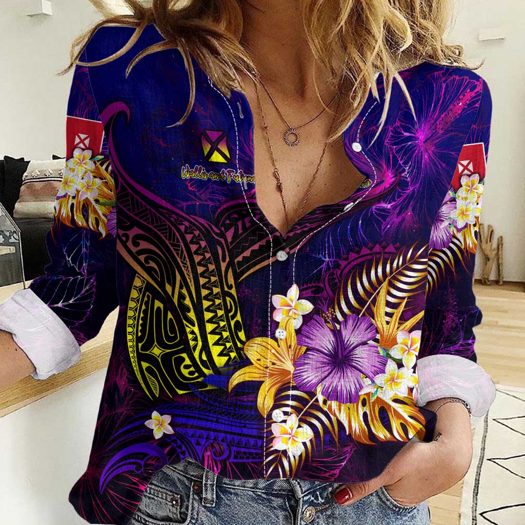 Wallis and Futuna Women Casual Shirt Whale Hibiscus Polynesian