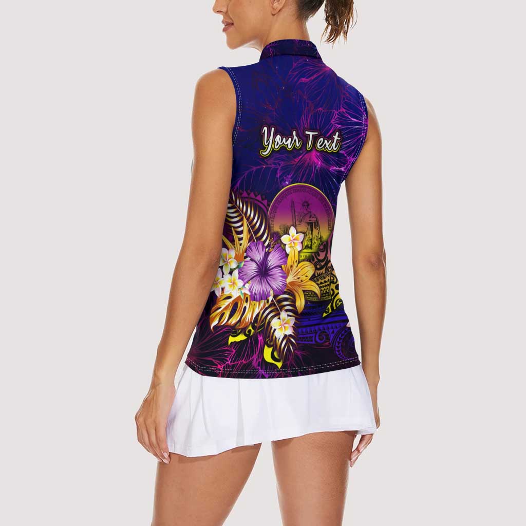 Wallis and Futuna Women Sleeveless Polo Shirt Whale Hibiscus Polynesian
