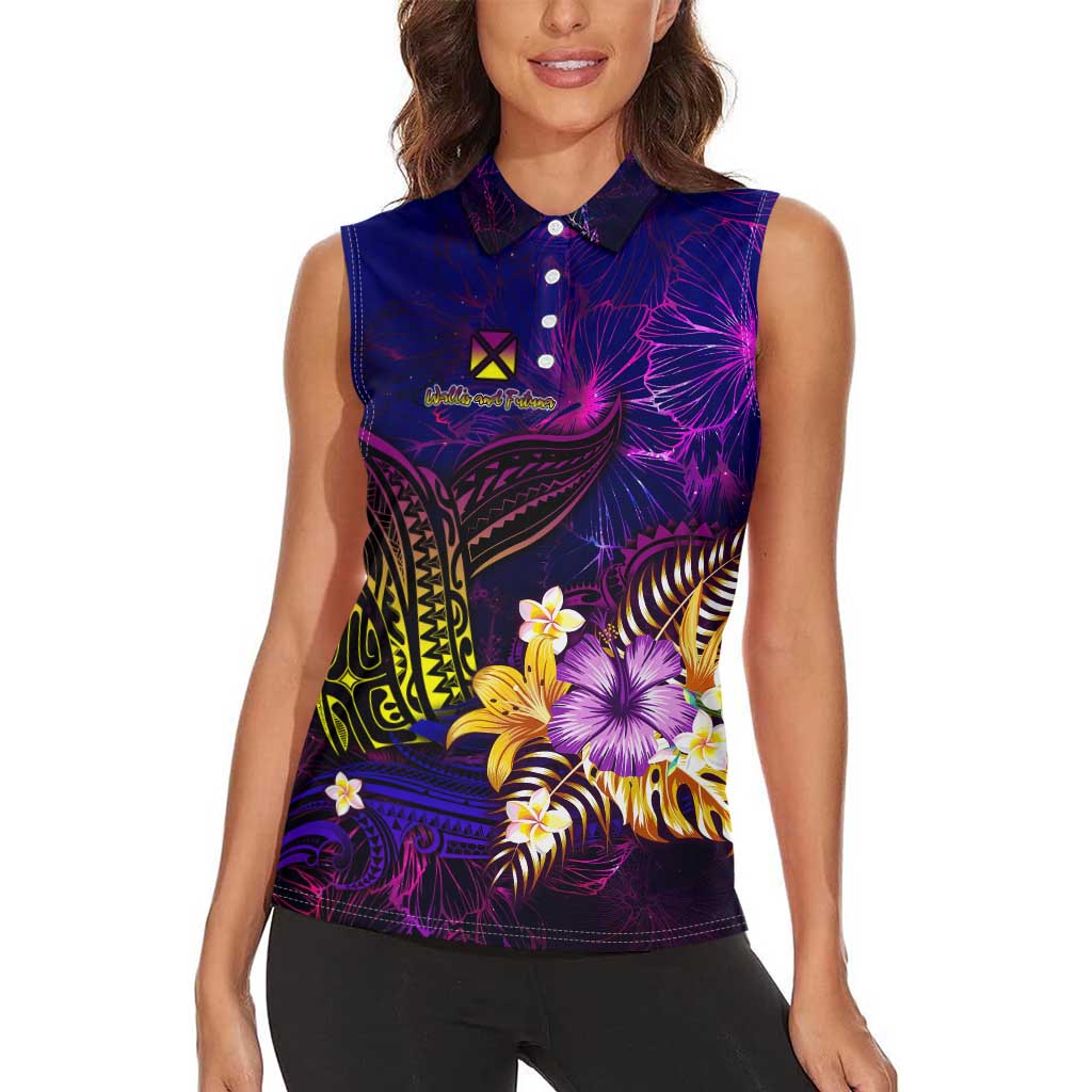 Wallis and Futuna Women Sleeveless Polo Shirt Whale Hibiscus Polynesian