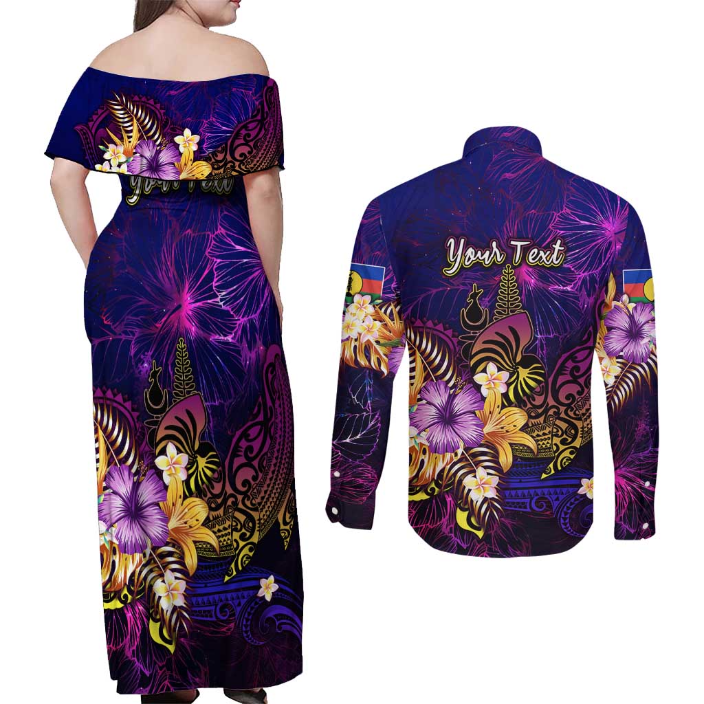 New Caledonia Couples Matching Off Shoulder Maxi Dress and Long Sleeve Button Shirt Whale Hibiscus Polynesian