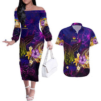 New Caledonia Couples Matching Off The Shoulder Long Sleeve Dress and Hawaiian Shirt Whale Hibiscus Polynesian
