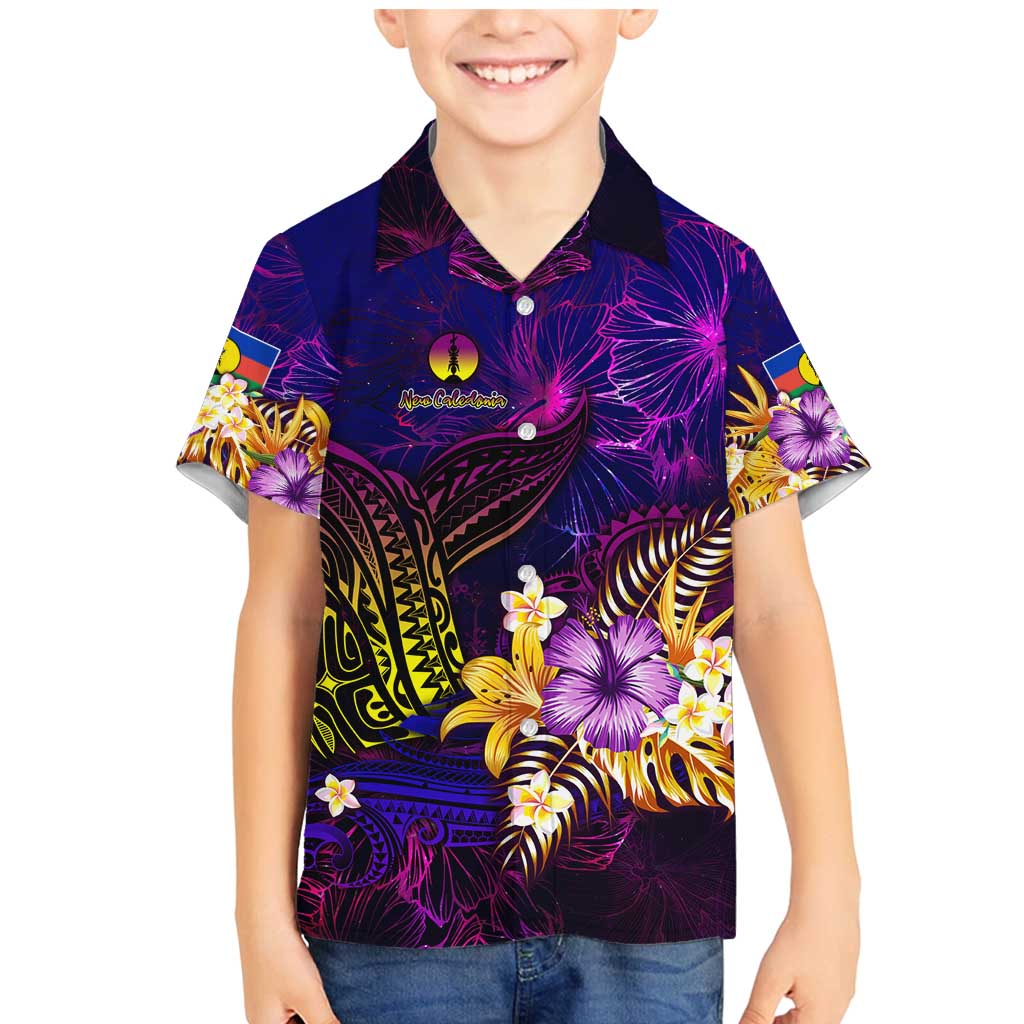 New Caledonia Family Matching Mermaid Dress and Hawaiian Shirt Whale Hibiscus Polynesian DT02 Son's Shirt Purple - Polynesian Pride