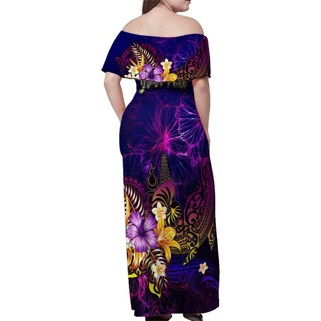 New Caledonia Family Matching Off Shoulder Maxi Dress and Hawaiian Shirt Whale Hibiscus Polynesian DT02 - Polynesian Pride
