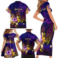 New Caledonia Family Matching Short Sleeve Bodycon Dress and Hawaiian Shirt Whale Hibiscus Polynesian DT02 - Polynesian Pride