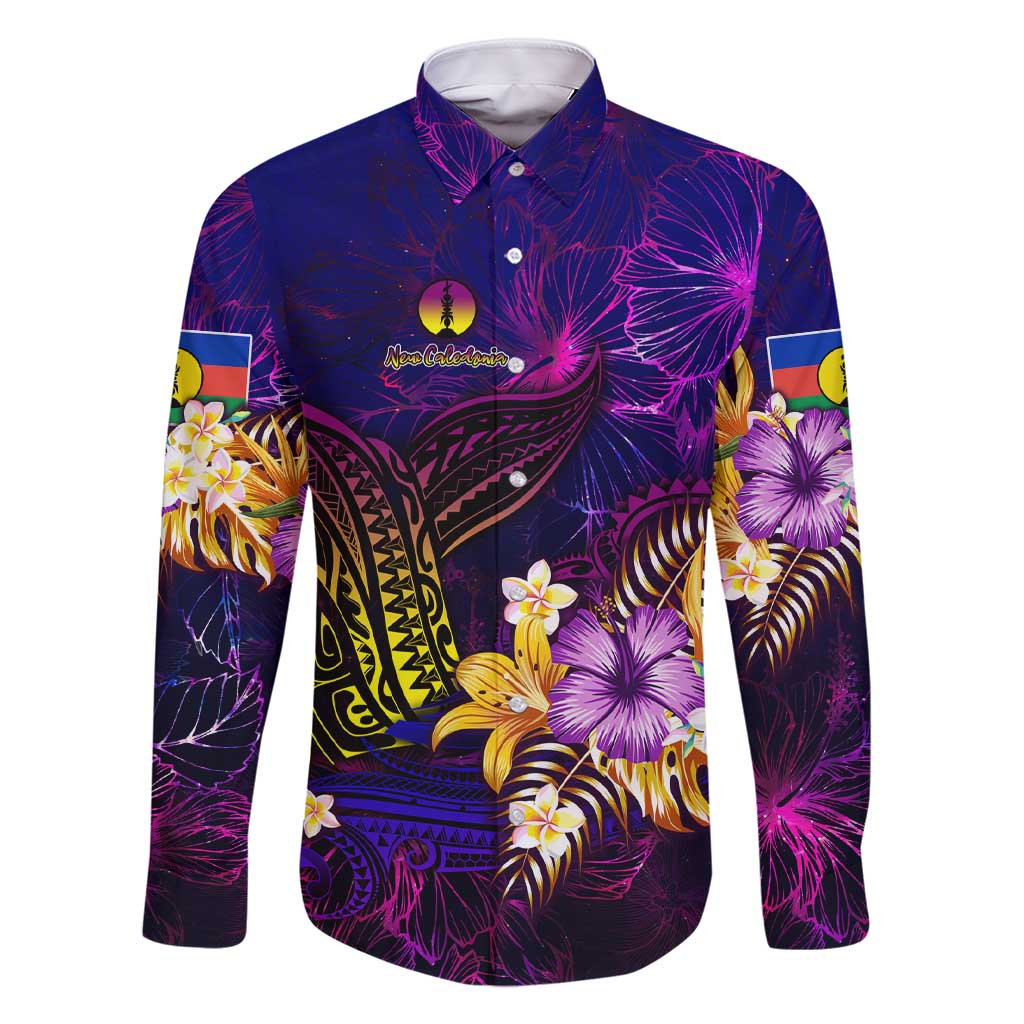 New Caledonia Family Matching Short Sleeve Bodycon Dress and Hawaiian Shirt Whale Hibiscus Polynesian DT02 Dad's Shirt - Long Sleeve Purple - Polynesian Pride