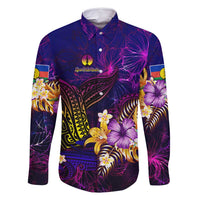 New Caledonia Family Matching Tank Maxi Dress and Hawaiian Shirt Whale Hibiscus Polynesian DT02 Dad's Shirt - Long Sleeve Purple - Polynesian Pride