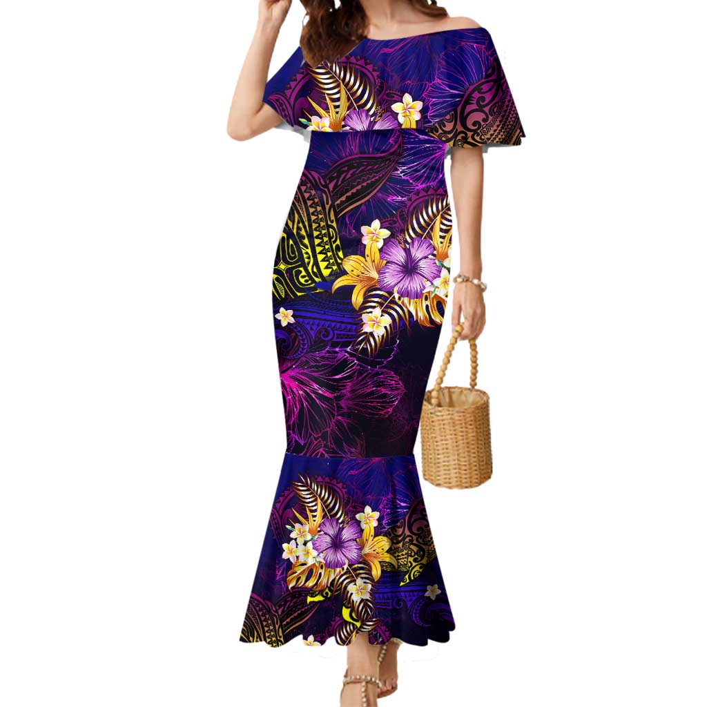 New Caledonia Mermaid Dress Whale Hibiscus Polynesian