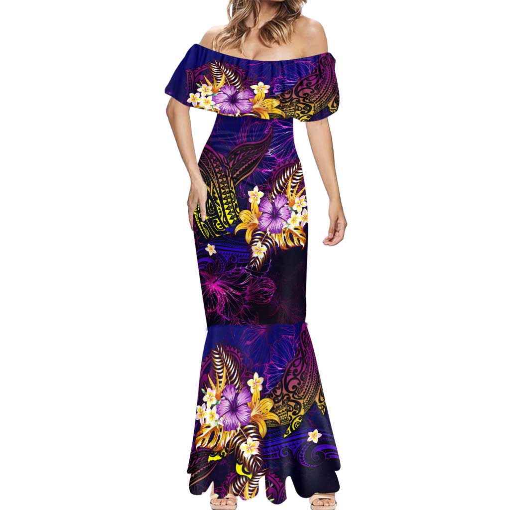 New Caledonia Mermaid Dress Whale Hibiscus Polynesian