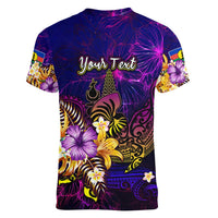 New Caledonia Women V-Neck T-Shirt Whale Hibiscus Polynesian