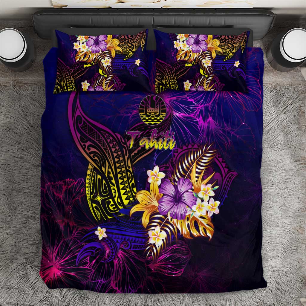 Tahiti French Polynesia Bedding Set Whale Hibiscus Polynesian