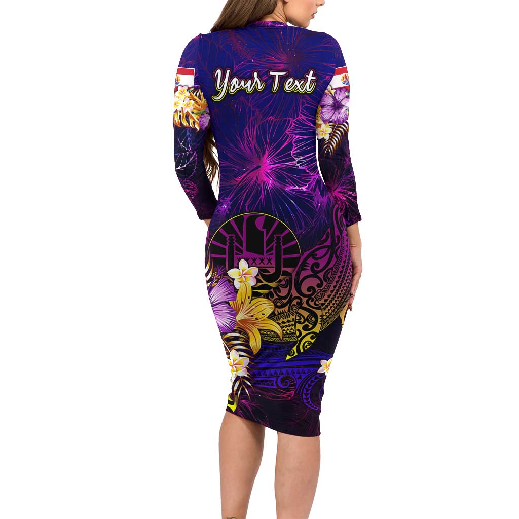 Tahiti French Polynesia Family Matching Long Sleeve Bodycon Dress and Hawaiian Shirt Whale Hibiscus Polynesian DT02 - Polynesian Pride