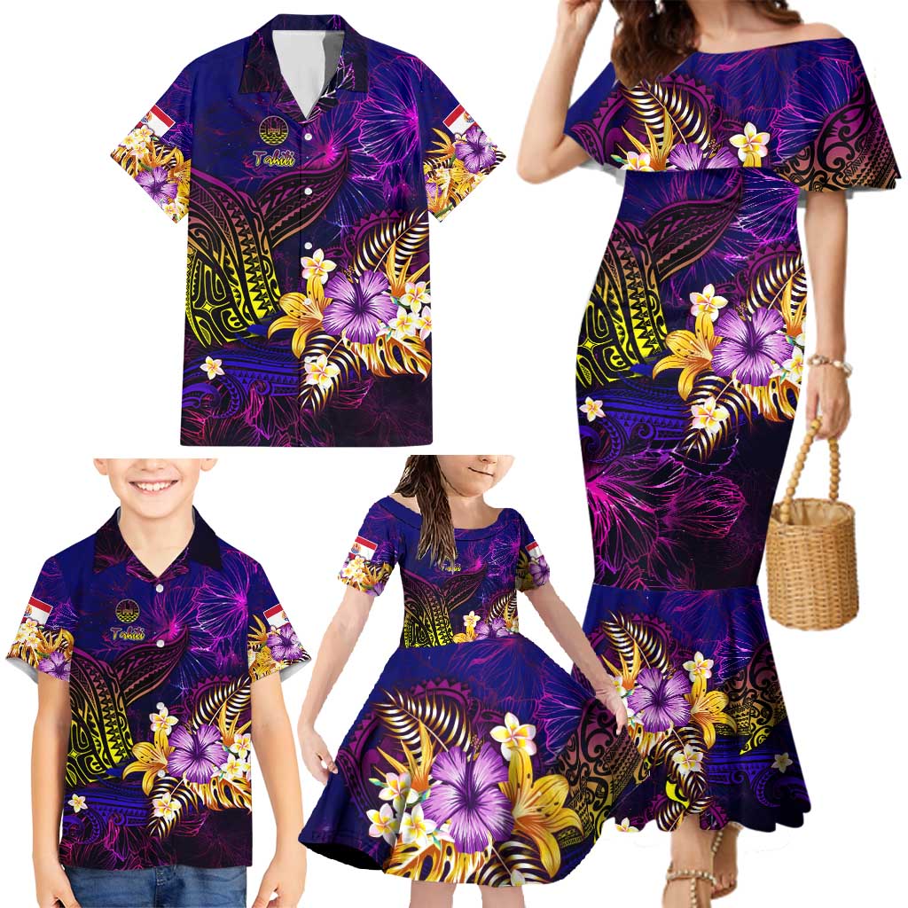 Tahiti French Polynesia Family Matching Mermaid Dress and Hawaiian Shirt Whale Hibiscus Polynesian DT02 - Polynesian Pride