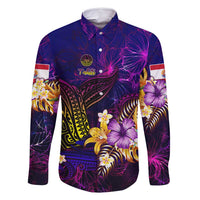Tahiti French Polynesia Family Matching Mermaid Dress and Hawaiian Shirt Whale Hibiscus Polynesian DT02 Dad's Shirt - Long Sleeve Purple - Polynesian Pride