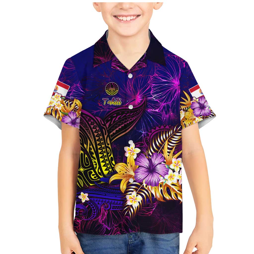 Tahiti French Polynesia Family Matching Mermaid Dress and Hawaiian Shirt Whale Hibiscus Polynesian DT02 Son's Shirt Purple - Polynesian Pride