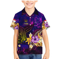 Tahiti French Polynesia Family Matching Mermaid Dress and Hawaiian Shirt Whale Hibiscus Polynesian DT02 Son's Shirt Purple - Polynesian Pride