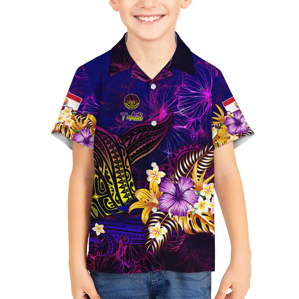 Tahiti French Polynesia Family Matching Summer Maxi Dress and Hawaiian Shirt Whale Hibiscus Polynesian DT02 Son's Shirt Purple - Polynesian Pride