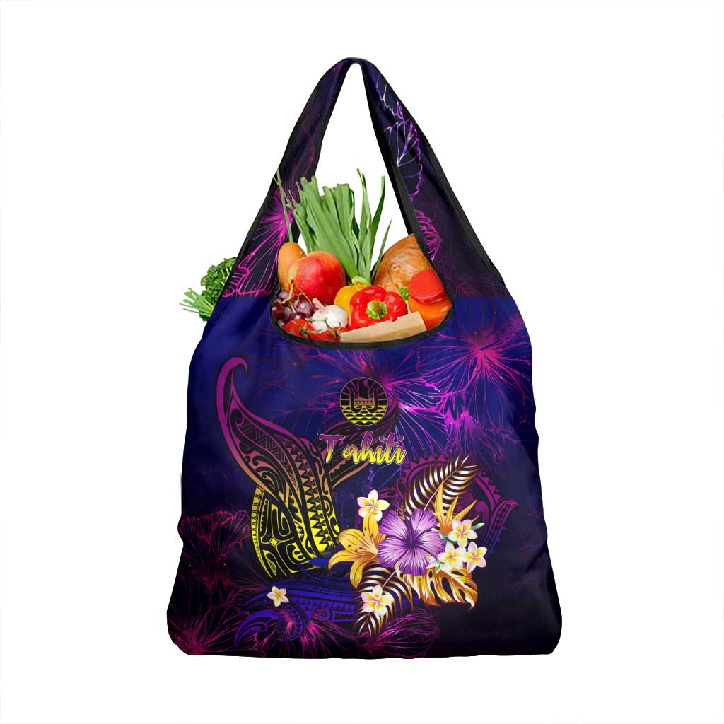 Tahiti French Polynesia Grocery Bag Whale Hibiscus Polynesian