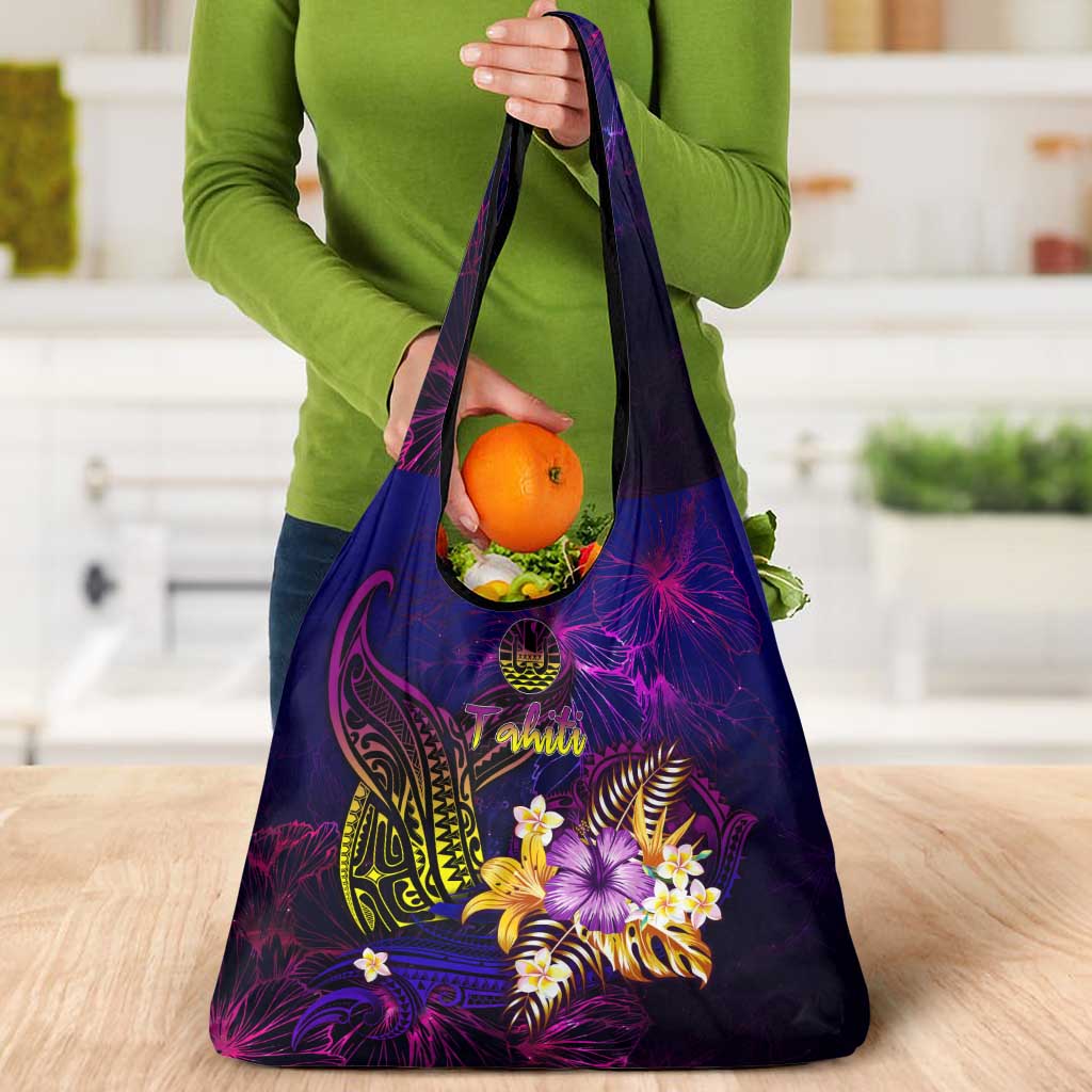 Tahiti French Polynesia Grocery Bag Whale Hibiscus Polynesian
