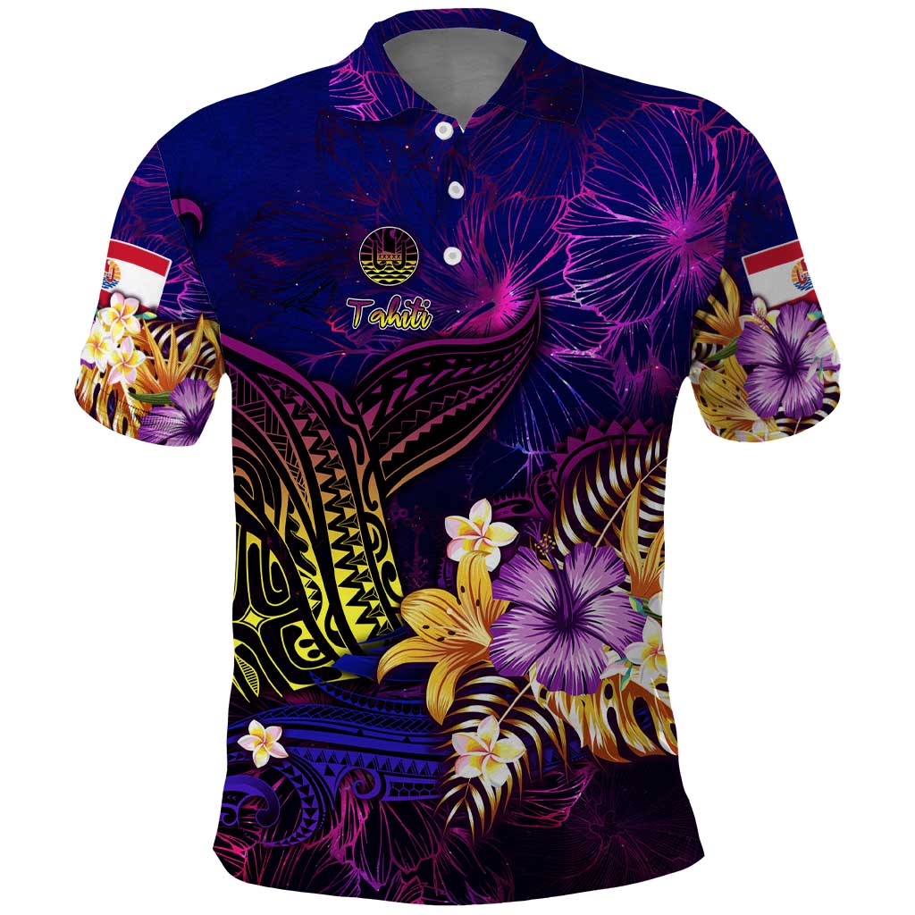 Tahiti French Polynesia Polo Shirt Whale Hibiscus Polynesian