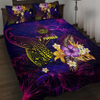 Tahiti French Polynesia Quilt Bed Set Whale Hibiscus Polynesian