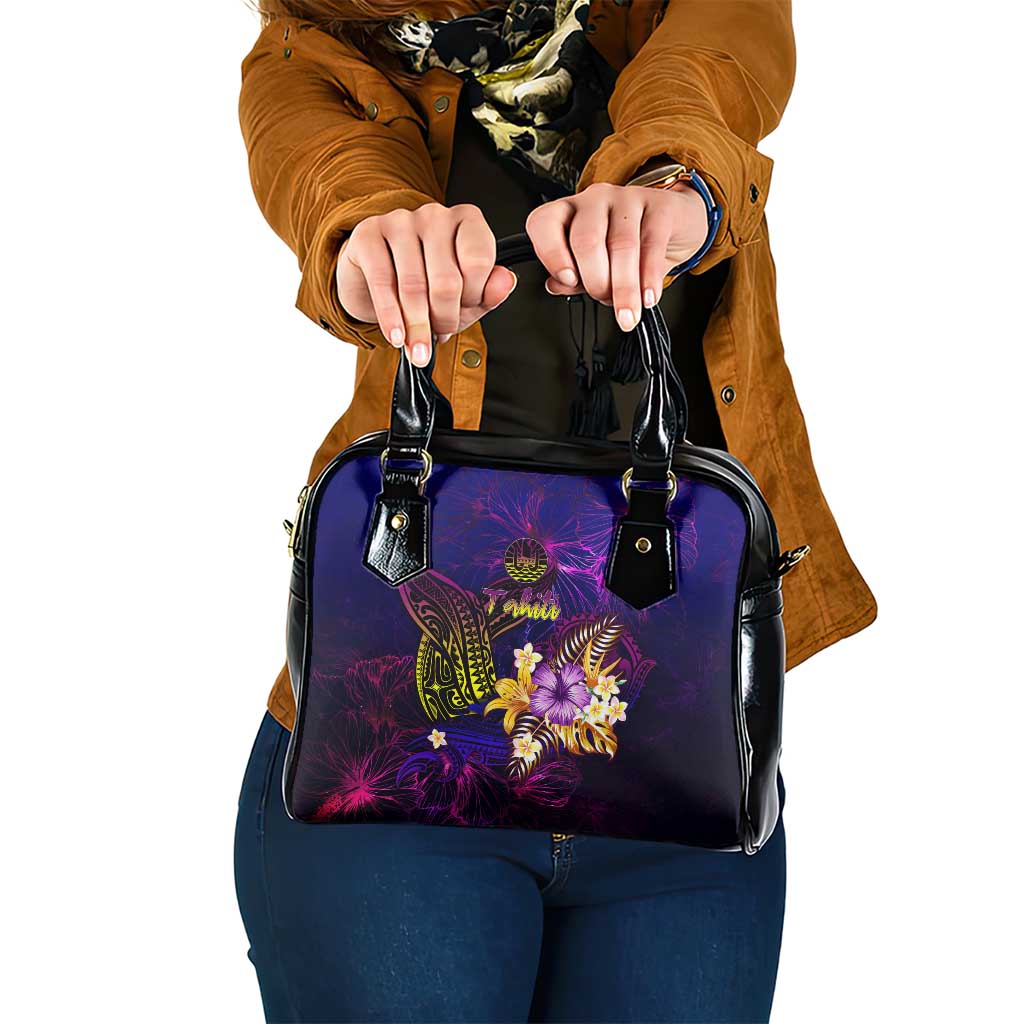 Tahiti French Polynesia Shoulder Handbag Whale Hibiscus Polynesian