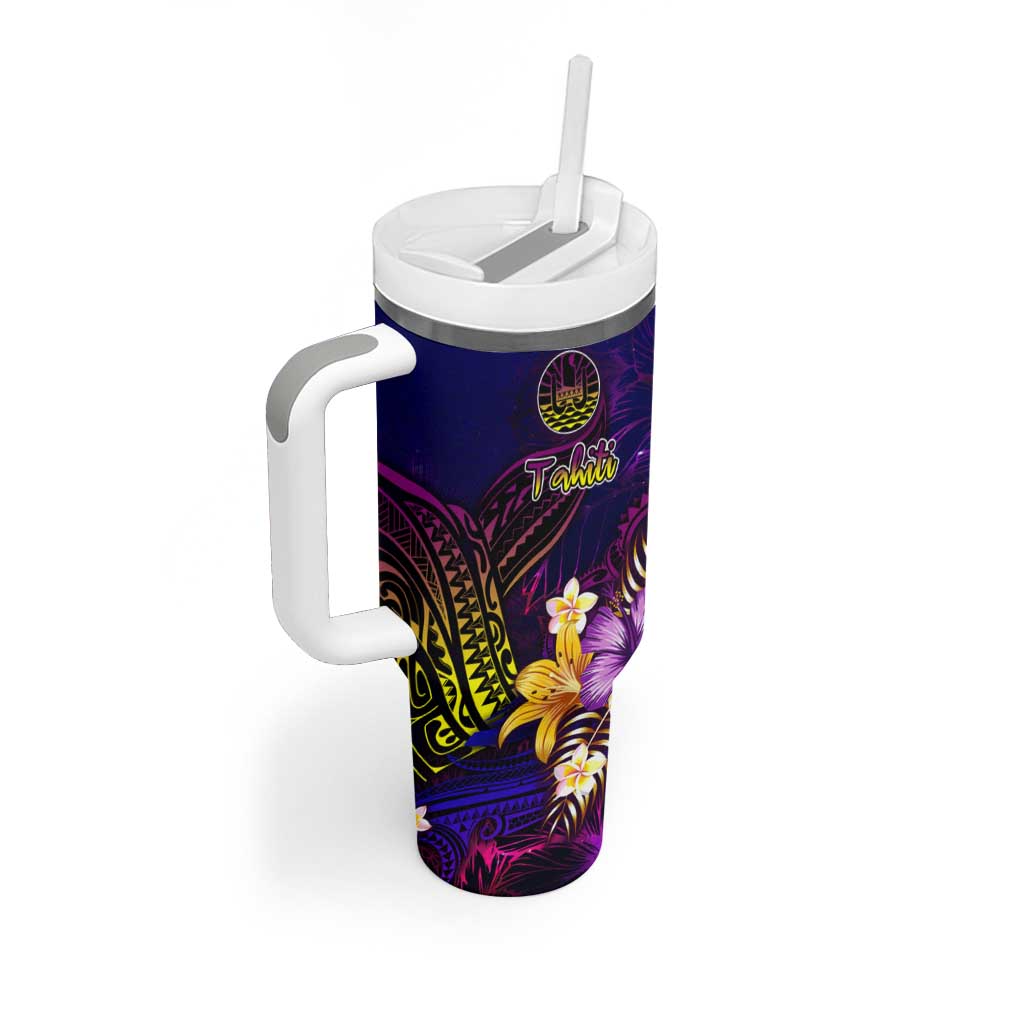 Tahiti French Polynesia Tumbler With Handle Whale Hibiscus Polynesian
