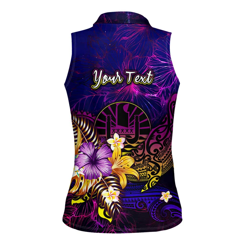 Tahiti French Polynesia Women Sleeveless Polo Shirt Whale Hibiscus Polynesian