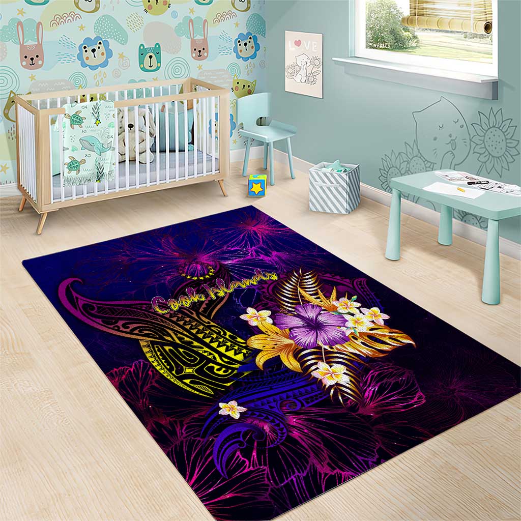 Cook Islands Area Rug Whale Hibiscus Polynesian