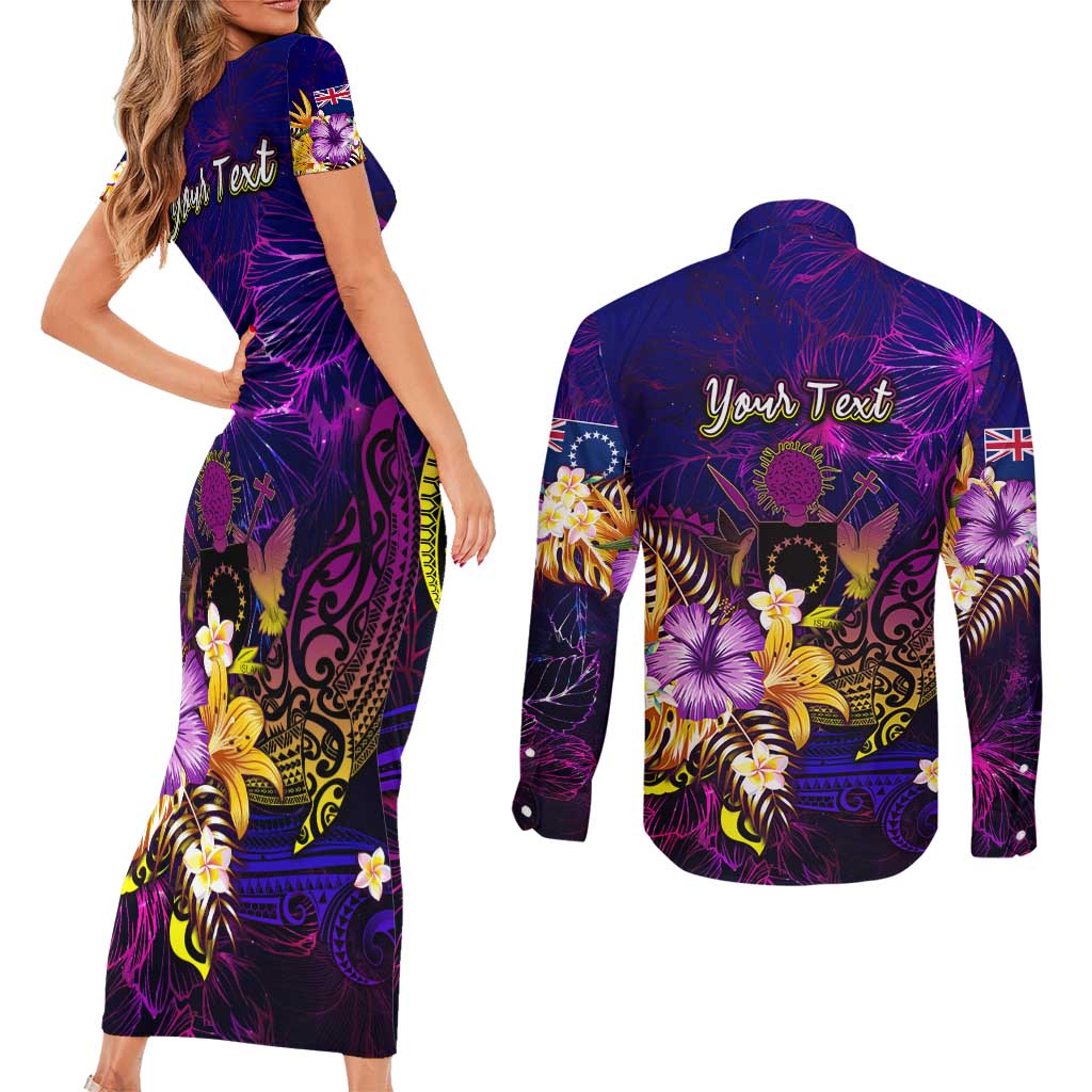 Cook Islands Couples Matching Short Sleeve Bodycon Dress and Long Sleeve Button Shirt Whale Hibiscus Polynesian