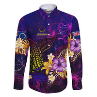 Cook Islands Family Matching Long Sleeve Bodycon Dress and Hawaiian Shirt Whale Hibiscus Polynesian DT02 Dad's Shirt - Long Sleeve Purple - Polynesian Pride