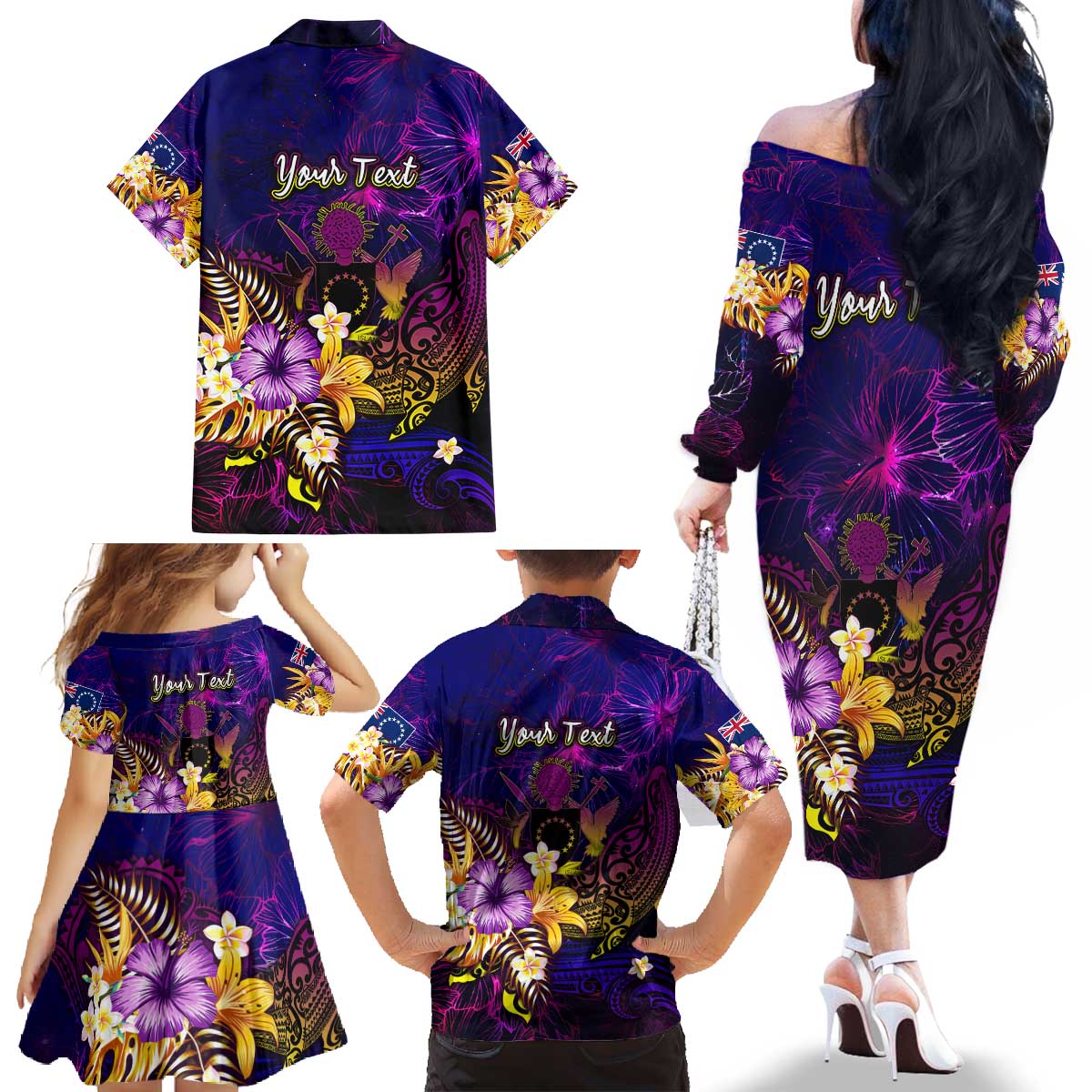 Cook Islands Family Matching Off The Shoulder Long Sleeve Dress and Hawaiian Shirt Whale Hibiscus Polynesian DT02 - Polynesian Pride