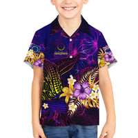 Cook Islands Family Matching Off The Shoulder Long Sleeve Dress and Hawaiian Shirt Whale Hibiscus Polynesian DT02 Son's Shirt Purple - Polynesian Pride