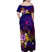 Cook Islands Family Matching Off Shoulder Maxi Dress and Hawaiian Shirt Whale Hibiscus Polynesian