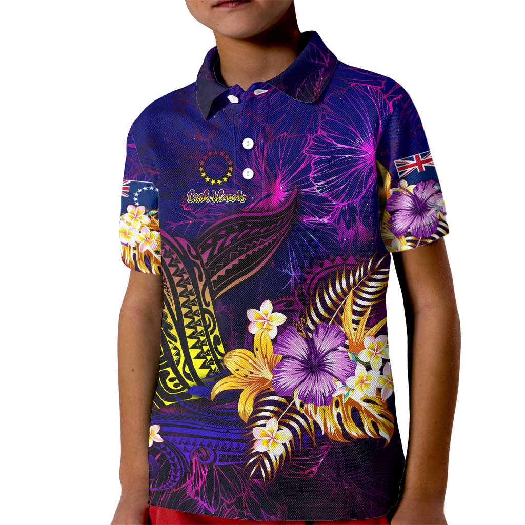 Cook Islands Kid Polo Shirt Whale Hibiscus Polynesian