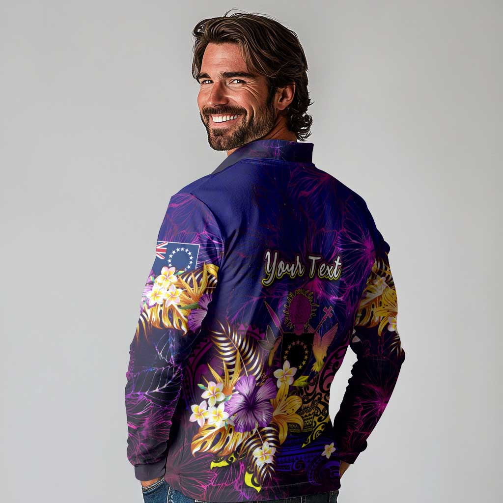 Cook Islands Long Sleeve Polo Shirt Whale Hibiscus Polynesian