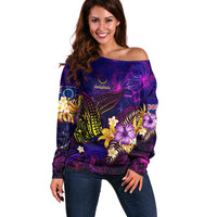Cook Islands Off Shoulder Sweater Whale Hibiscus Polynesian