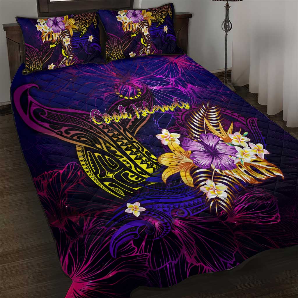 Cook Islands Quilt Bed Set Whale Hibiscus Polynesian
