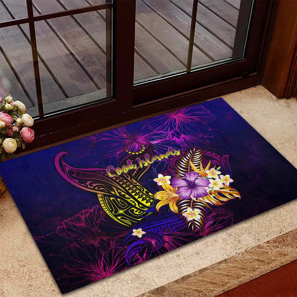 Cook Islands Rubber Doormat Whale Hibiscus Polynesian