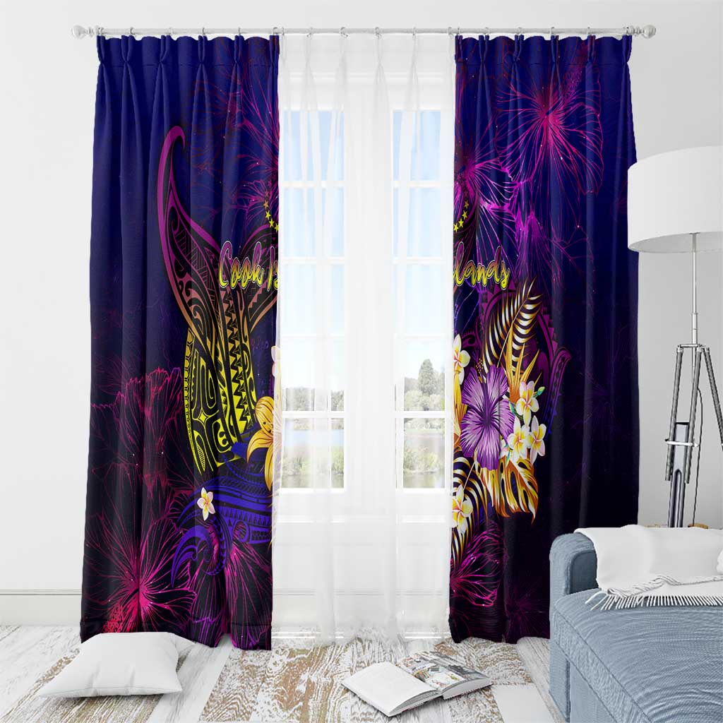 Cook Islands Window Curtain Whale Hibiscus Polynesian