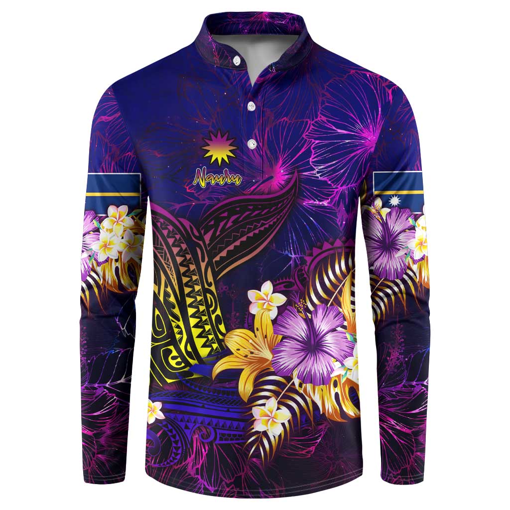 Nauru Button Sweatshirt Whale Hibiscus Polynesian DT02 Purple - Polynesian Pride