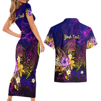 Nauru Couples Matching Short Sleeve Bodycon Dress and Hawaiian Shirt Whale Hibiscus Polynesian