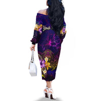 Nauru Family Matching Off The Shoulder Long Sleeve Dress and Hawaiian Shirt Whale Hibiscus Polynesian DT02 - Polynesian Pride