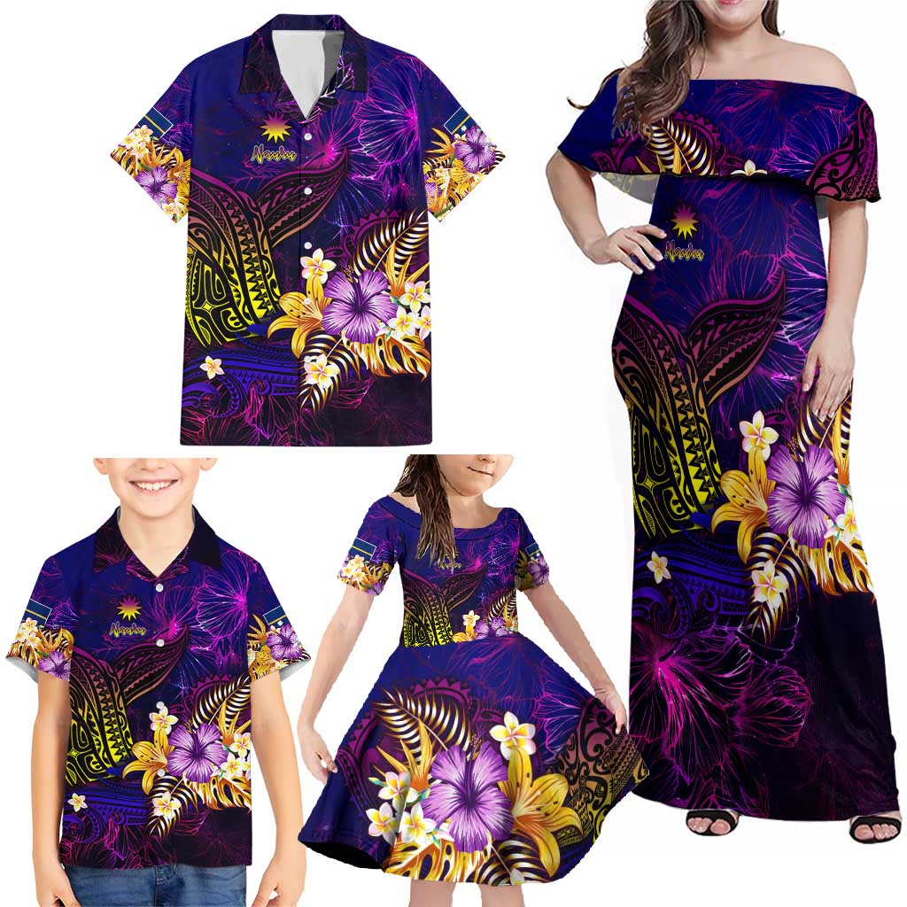 Nauru Family Matching Off Shoulder Maxi Dress and Hawaiian Shirt Whale Hibiscus Polynesian