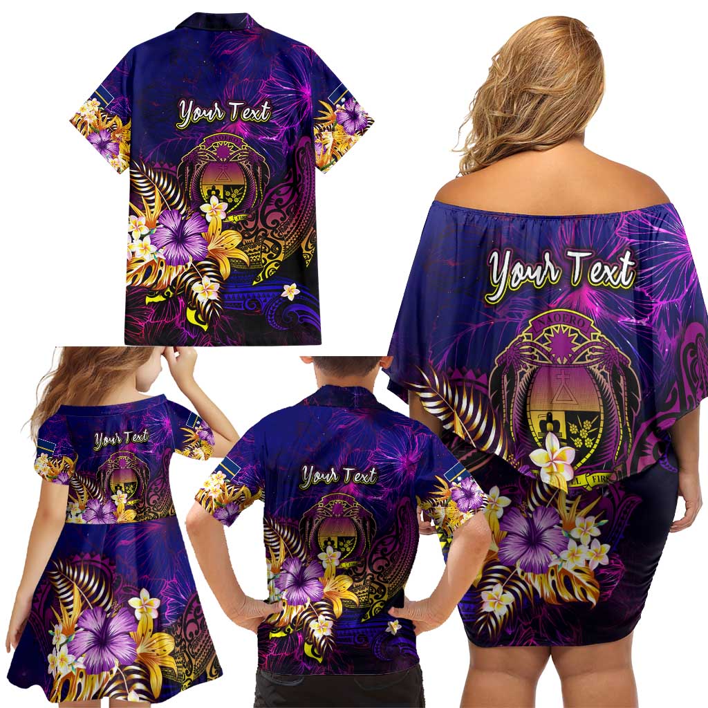 Nauru Family Matching Off Shoulder Short Dress and Hawaiian Shirt Whale Hibiscus Polynesian