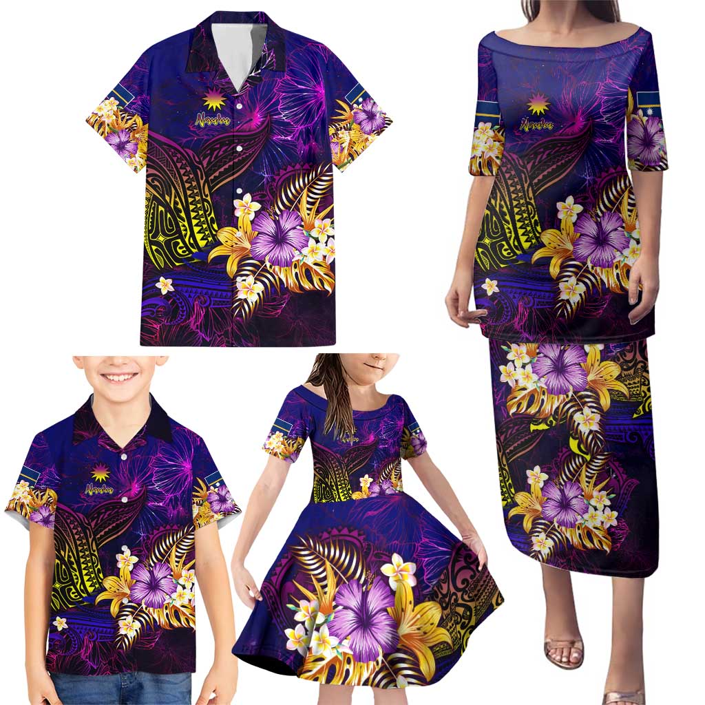 Nauru Family Matching Puletasi and Hawaiian Shirt Whale Hibiscus Polynesian