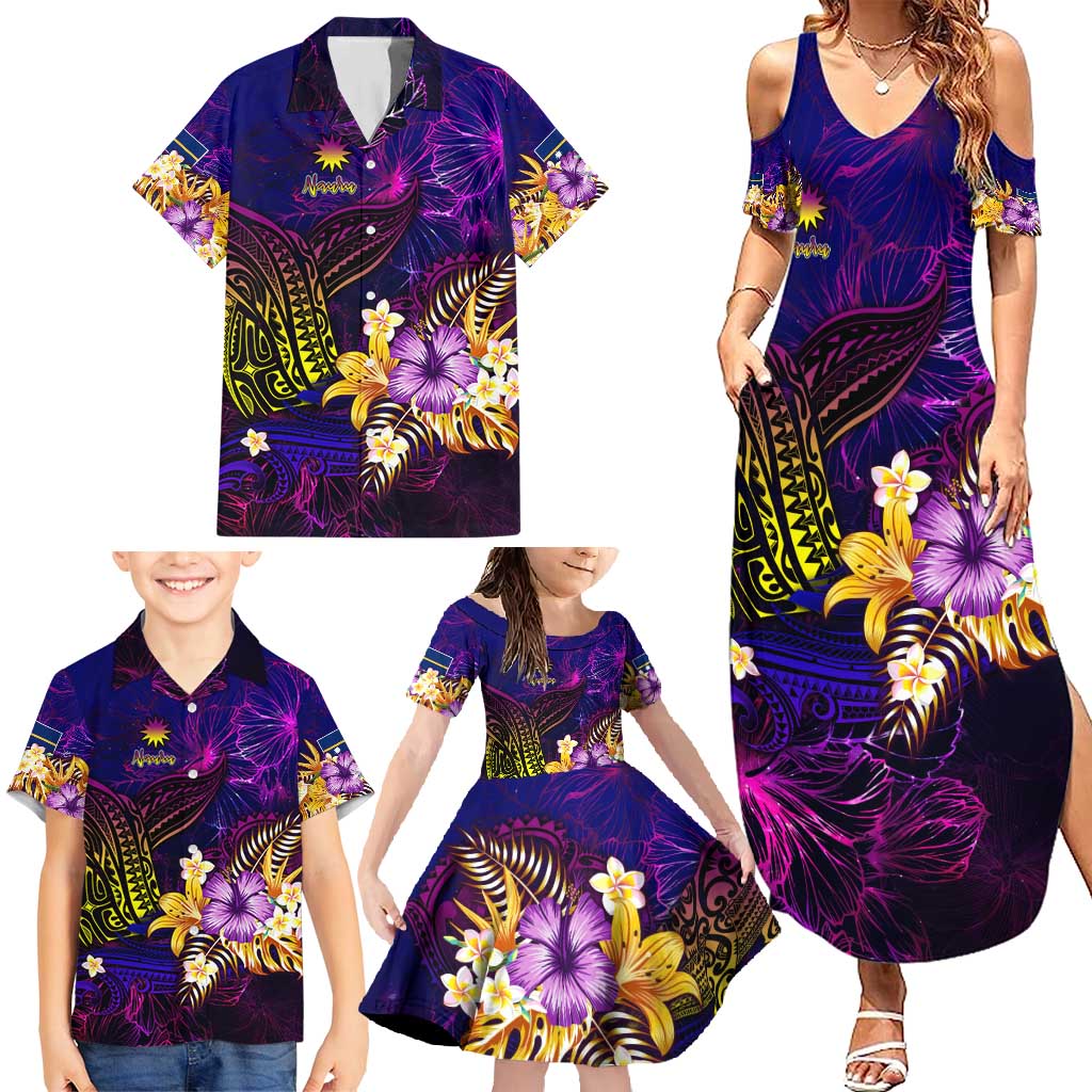 Nauru Family Matching Summer Maxi Dress and Hawaiian Shirt Whale Hibiscus Polynesian