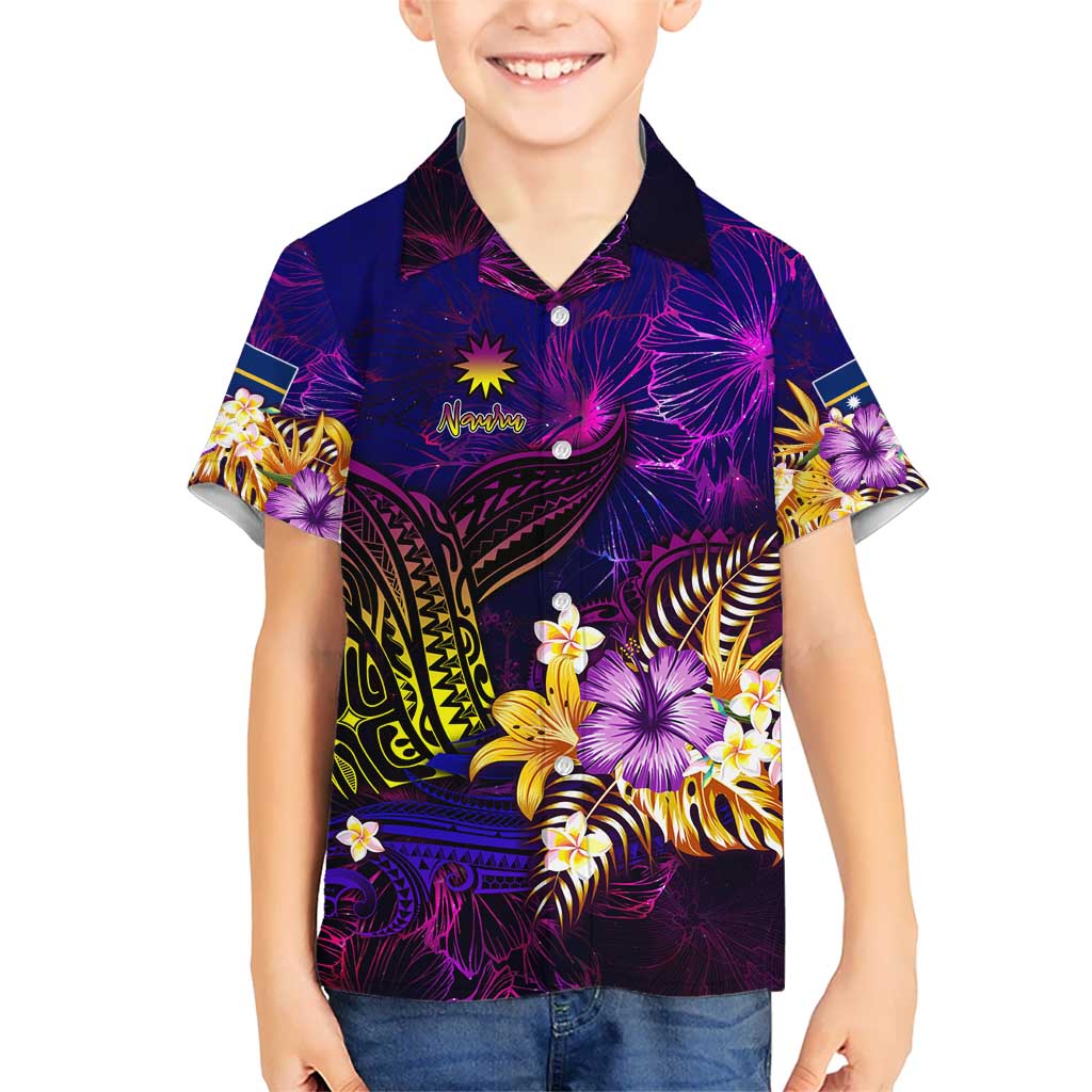 Nauru Kid Hawaiian Shirt Whale Hibiscus Polynesian DT02 Kid Purple - Polynesian Pride