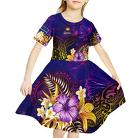 Nauru Kid Short Sleeve Dress Whale Hibiscus Polynesian