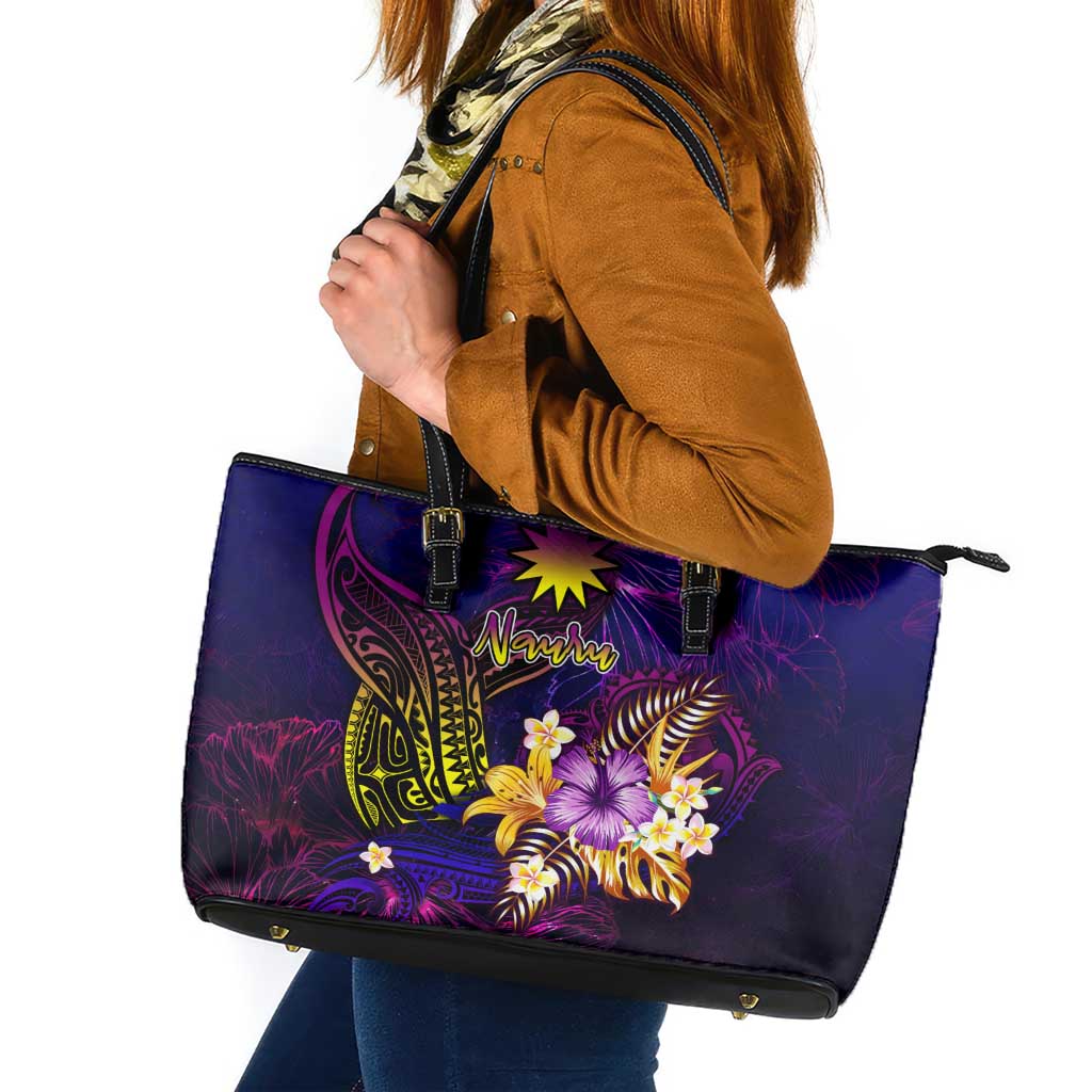 Nauru Leather Tote Bag Whale Hibiscus Polynesian